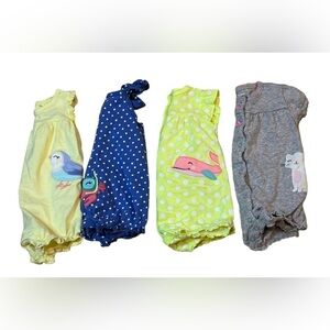 Carters 6 month girl summer rompers, button up yellow, blue, pink, polka dot